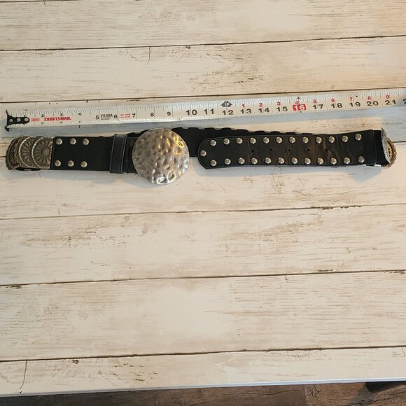 Vintage Hammered Metal Stretch Disc Belt Black Silver M/L Goth Rocker Viking - Picture 7 of 8